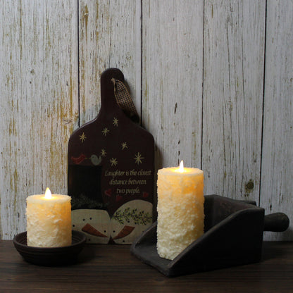 CVHOMEDECO. Cake Shape Real Wax Hand Dipped Battery Operated LED Pillar Candles with Timer and Remote Control, Farmhouse Flickering Dancing Flame Lights, 6 & 4 Inch, Set of 2, Ivory