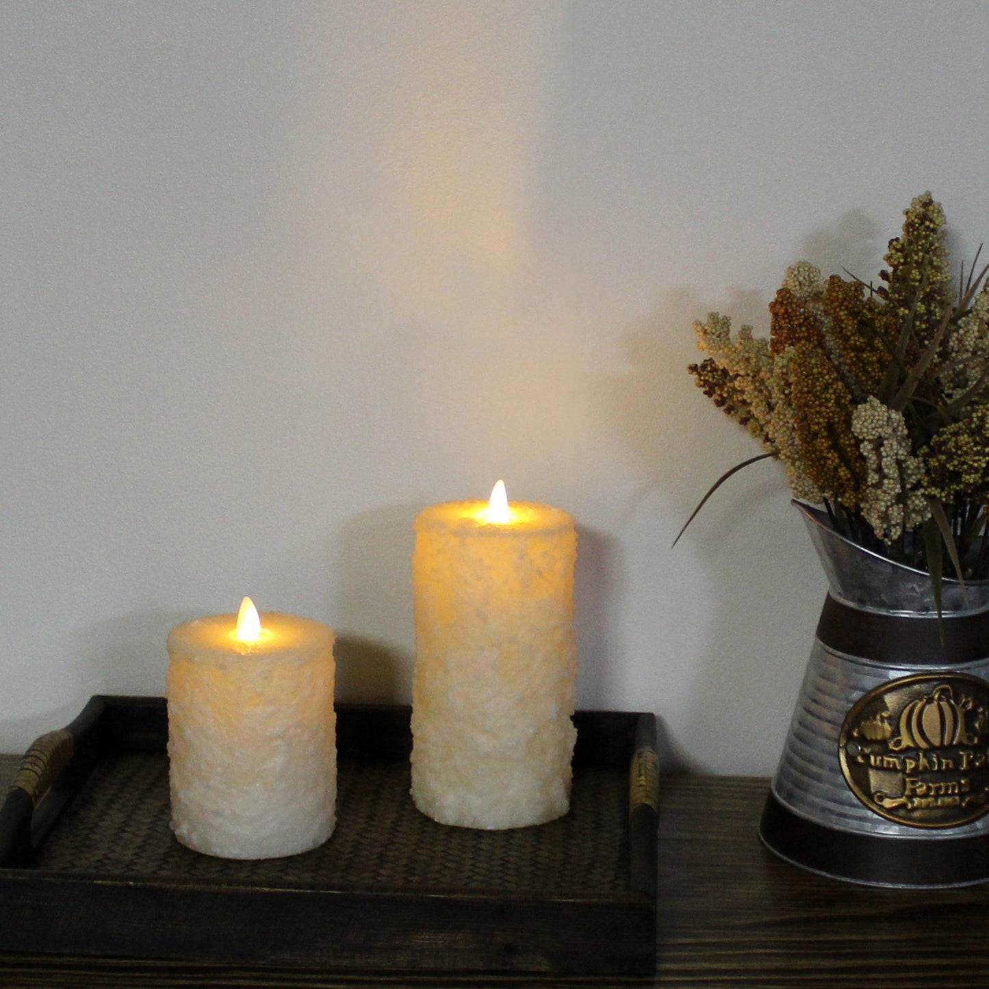 CVHOMEDECO. Cake Shape Real Wax Hand Dipped Battery Operated LED Pillar Candles with Timer and Remote Control, Farmhouse Flickering Dancing Flame Lights, 6 & 4 Inch, Set of 2, Ivory
