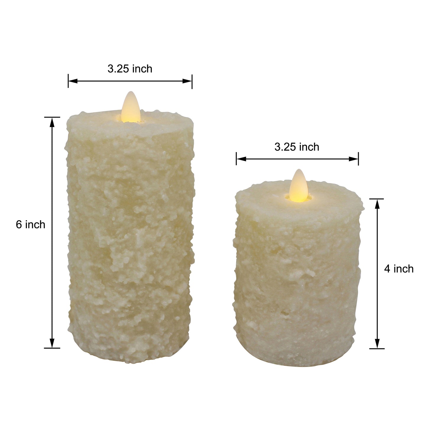 CVHOMEDECO. Cake Shape Real Wax Hand Dipped Battery Operated LED Pillar Candles with Timer and Remote Control, Farmhouse Flickering Dancing Flame Lights, 6 & 4 Inch, Set of 2, Ivory