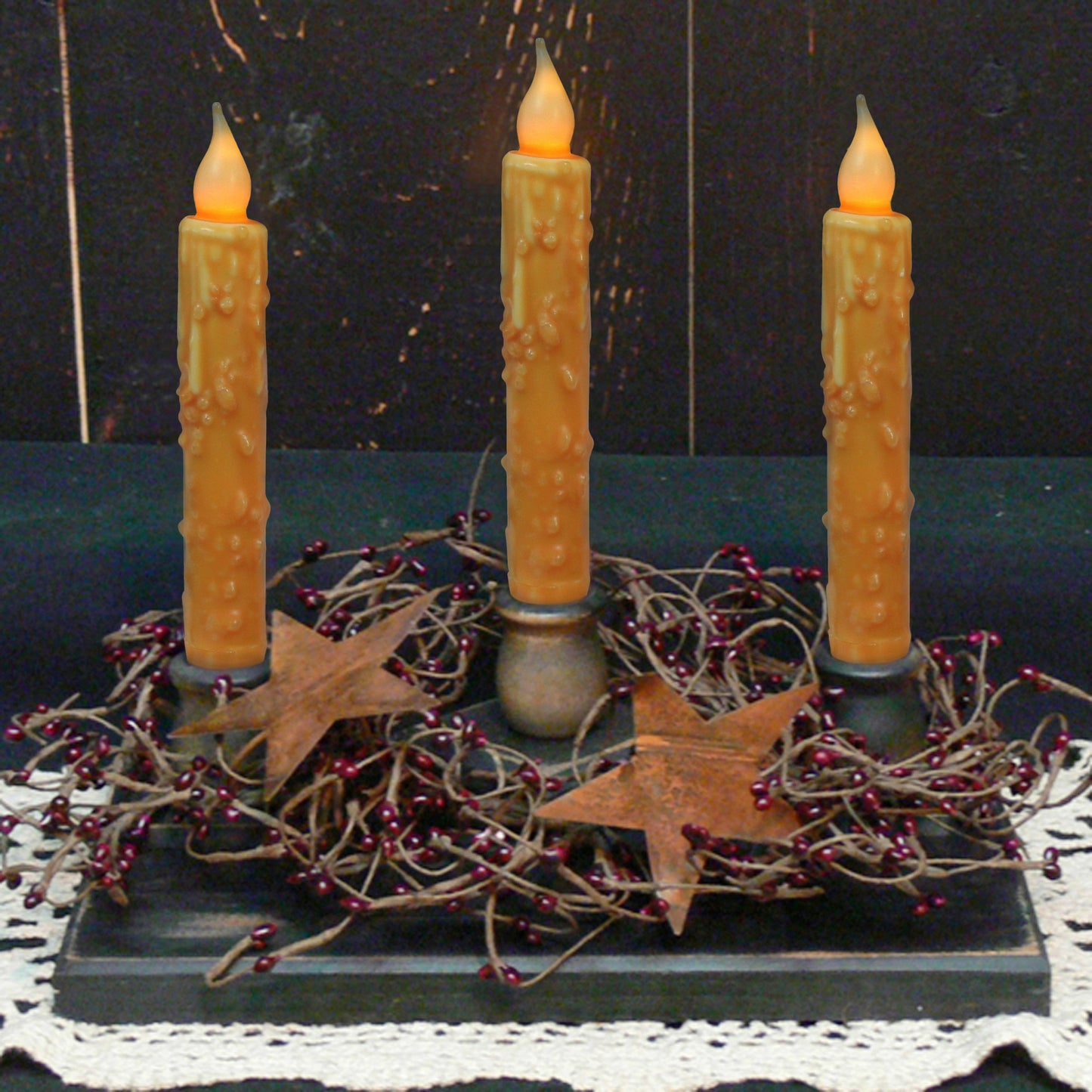CVHOMEDECO. Real Wax Hand Dipped Battery Operated LED Timer Taper Candles Rustic Primitive Flameless Lights Decor, 6.75 Inch, Orange, 6 PCS in a Package