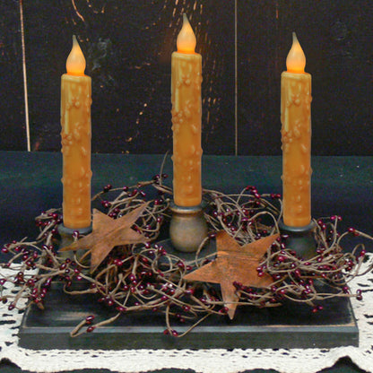 CVHOMEDECO. Real Wax Hand Dipped Battery Operated LED Timer Taper Candles Rustic Primitive Flameless Lights Decor, 6.75 Inch, Orange, 6 PCS in a Package