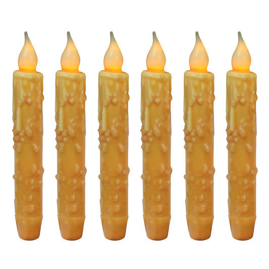 CVHOMEDECO. Real Wax Hand Dipped Battery Operated LED Timer Taper Candles Rustic Primitive Flameless Lights Decor, 6.75 Inch, Orange, 6 PCS in a Package