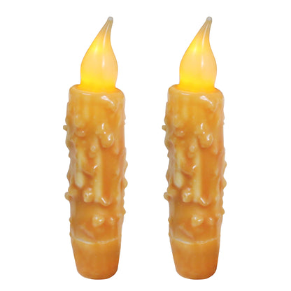 CVHOMEDECO. Real Wax Hand Dipped Battery Operated LED Timer Taper Candles Rustic Primitive Flameless Lights Decor, 4.75 Inch, Orange, 2 PCS in a Package