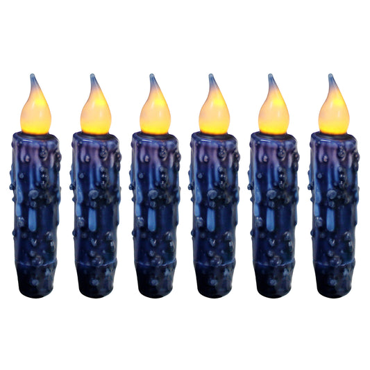 CVHOMEDECO. Real Wax Hand Dipped Battery Operated LED Timer Taper Candles Rustic Primitive Flameless Lights Decor, 4.75 Inch, Navy Blue, 6 PCS in a Package