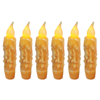 CVHOMEDECO. Real Wax Hand Dipped Battery Operated LED Timer Taper Candles Rustic Primitive Flameless Lights Decor, 4.75 Inch, Orange, 6 PCS in a Package