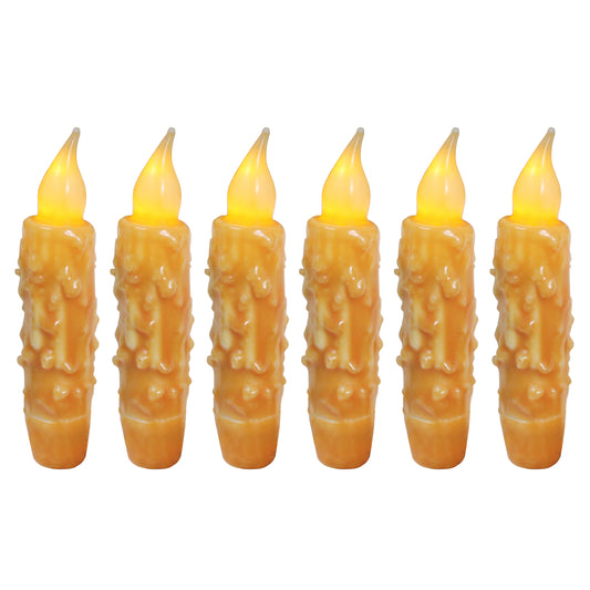 CVHOMEDECO. Real Wax Hand Dipped Battery Operated LED Timer Taper Candles Rustic Primitive Flameless Lights Decor, 4.75 Inch, Orange, 6 PCS in a Package
