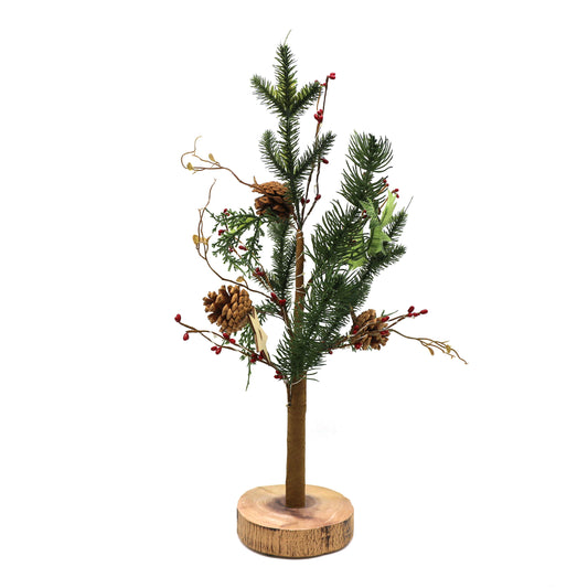 CVHOMEDECO. Battery Operated w/Timer Lighted Pine Tree Tabletop LED Light, 20 Warm White LEDs, Rustic Vintage Wooden base, For Home/Party/ Wedding/Festival/Indoor Decoration, 21 Inch