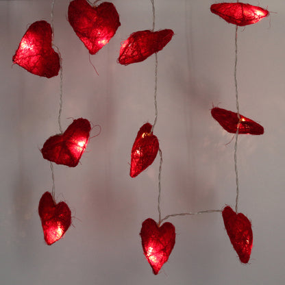 CVHOMEDECO. Red Hemp Woven Heart Shape LED String Lights Battery Operated for Home Bedroom Wedding Party Birthday Valentine's Day and Holiday Seasonal Décor, 5 ft/10 LEDs