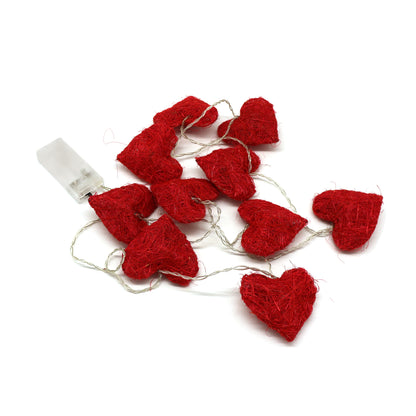CVHOMEDECO. Red Hemp Woven Heart Shape LED String Lights Battery Operated for Home Bedroom Wedding Party Birthday Valentine's Day and Holiday Seasonal Décor, 5 ft/10 LEDs