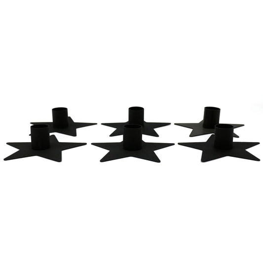 CVHOMEDECO. Primitives Metal Star Taper Candle Holder. Frosted Black, Set of 6.