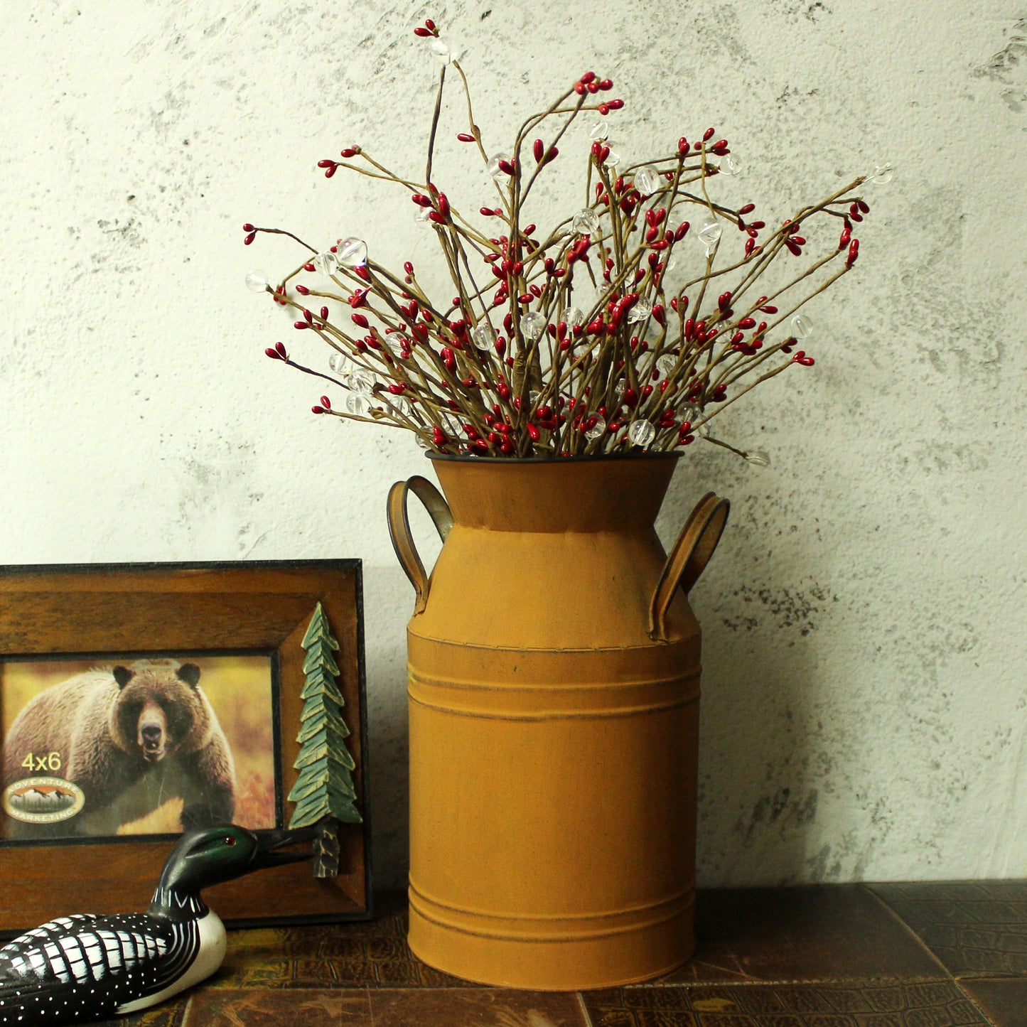 CVHOMEDECO. 18 Inch Primitives Rustic Pip Berries with Clear Bead Picks Set Artificial Twigs for Home, Office and Holiday Indoor Décor. Set of 6, Burgundy