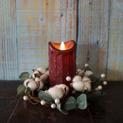 CVHOMEDECO. Primitives Rustic Cotton Pod Beads with Eucalyptus Leaves Wreath, 10 Inch
