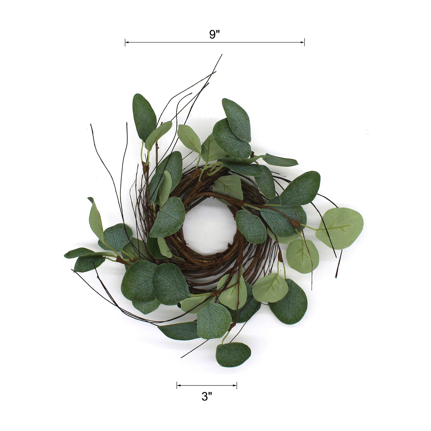 CVHOMEDECO. Rustic Country Artificial Eucalyptus Leaves and Twig Wreath, Year Round Full Green Wreath for Indoor or Outdoor Display, 9 Inch