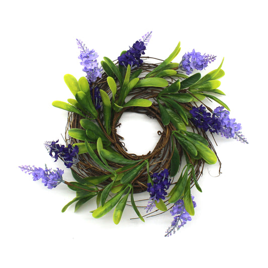 CVHOMEDECO. Rustic Country Artificial Lavender and Twig Wreath, Year Round Full Green Wreath for Indoor or Outdoor Display, 9 Inch