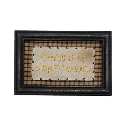 CVHOMEDECO. Primitives Antique Cherish Life's Simple Pleasures Stitchery Frame Wall Mounted Hanging Decor Art, 9 x 6 Inch