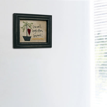 CVHOMEDECO. Primitives Vintage Live Well, Laugh Often, Love Much! Stitchery Frame Wall Hanging Decoration Art, 8.75 x 6.75 Inch