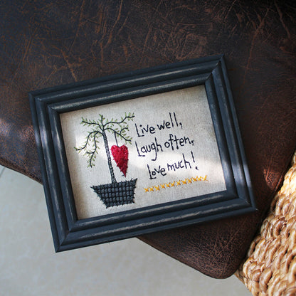 CVHOMEDECO. Primitives Vintage Live Well, Laugh Often, Love Much! Stitchery Frame Wall Hanging Decoration Art, 8.75 x 6.75 Inch
