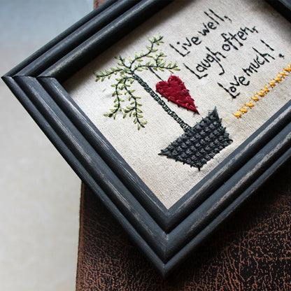 CVHOMEDECO. Primitives Vintage Live Well, Laugh Often, Love Much! Stitchery Frame Wall Hanging Decoration Art, 8.75 x 6.75 Inch