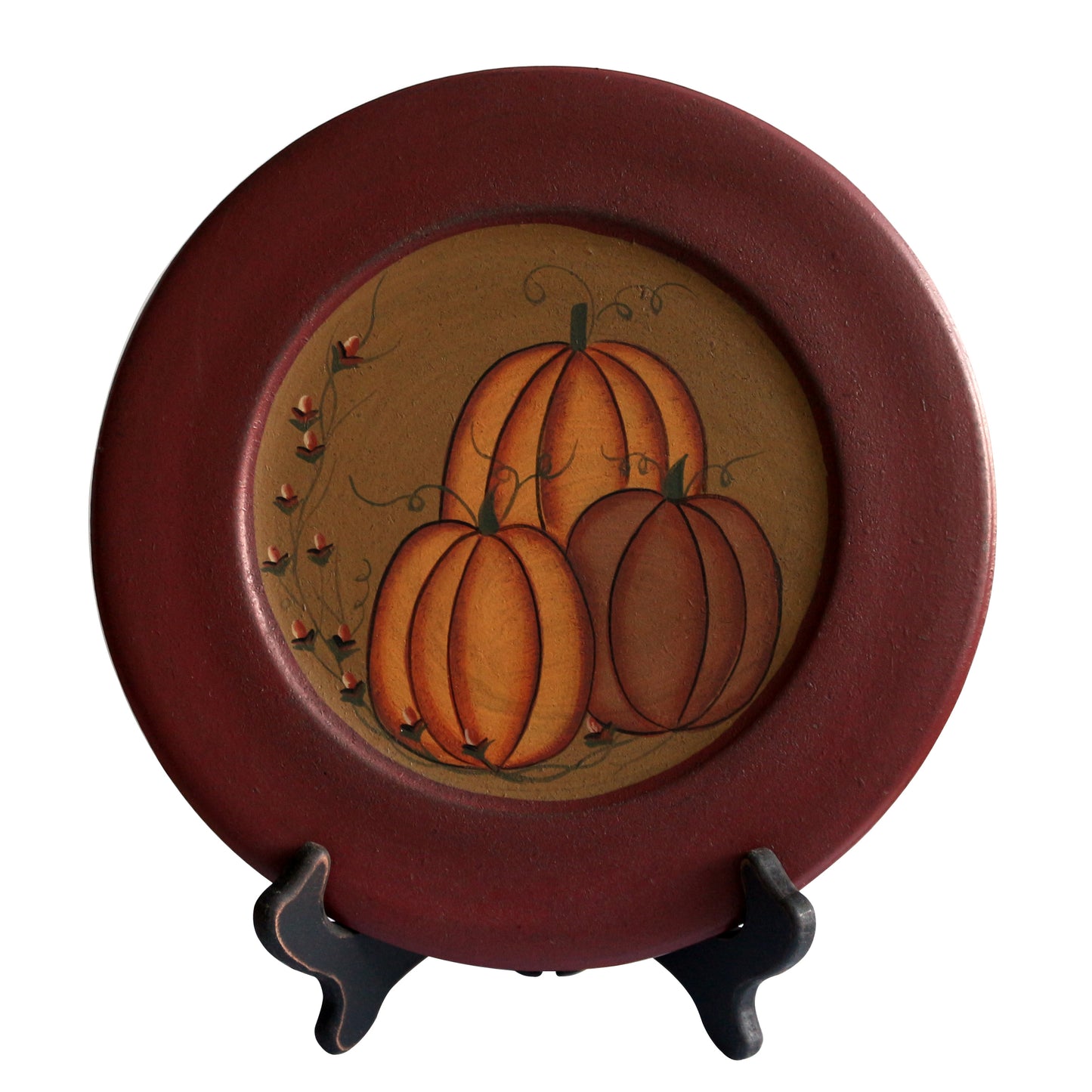 CVHOMEDECO. Primitive Antique Pumpkin Painted Wood Decorative Plate Halloween Display Wooden Plate Home Décor Art, 9.75 Inch