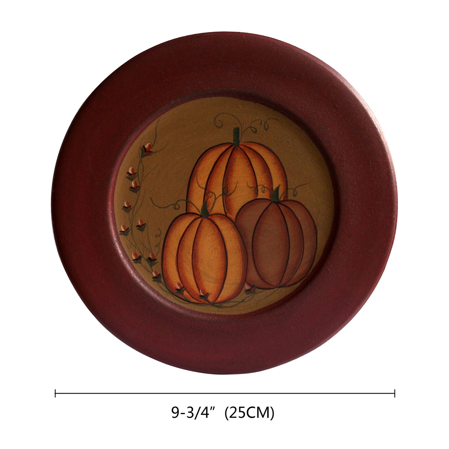 CVHOMEDECO. Primitive Antique Pumpkin Painted Wood Decorative Plate Halloween Display Wooden Plate Home Décor Art, 9.75 Inch