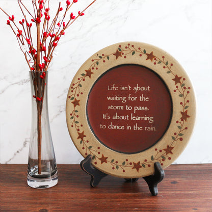 CVHOMEDECO. Primitive Vintage Dance in the Rain Wood Decorative Plate Display Wooden Plate Home Décor Art, 9.75 Inch