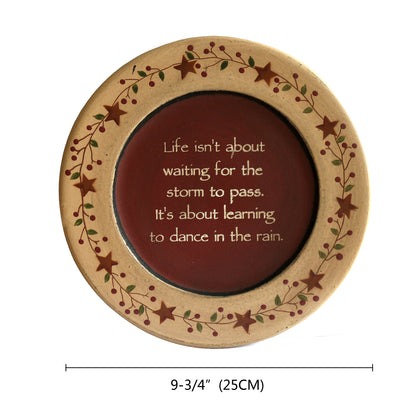 CVHOMEDECO. Primitive Vintage Dance in the Rain Wood Decorative Plate Display Wooden Plate Home Décor Art, 9.75 Inch