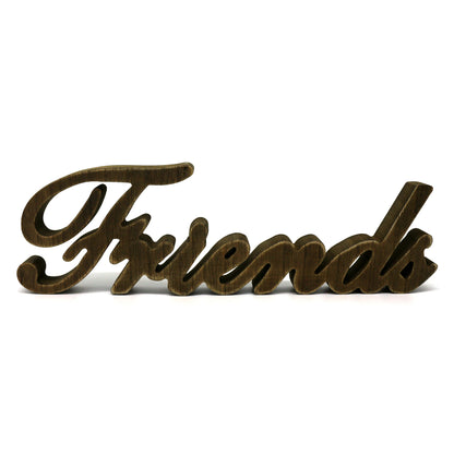CVHOMEDECO. Rustic Vintage Distressed Wooden Words Sign Free Standing "Friends" Tabletop/Shelf/Home Wall/Office Decoration Art, 14.5 x 4.5 x 1 Inch