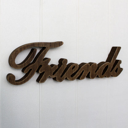 CVHOMEDECO. Rustic Vintage Distressed Wooden Words Sign Free Standing "Friends" Tabletop/Shelf/Home Wall/Office Decoration Art, 14.5 x 4.5 x 1 Inch