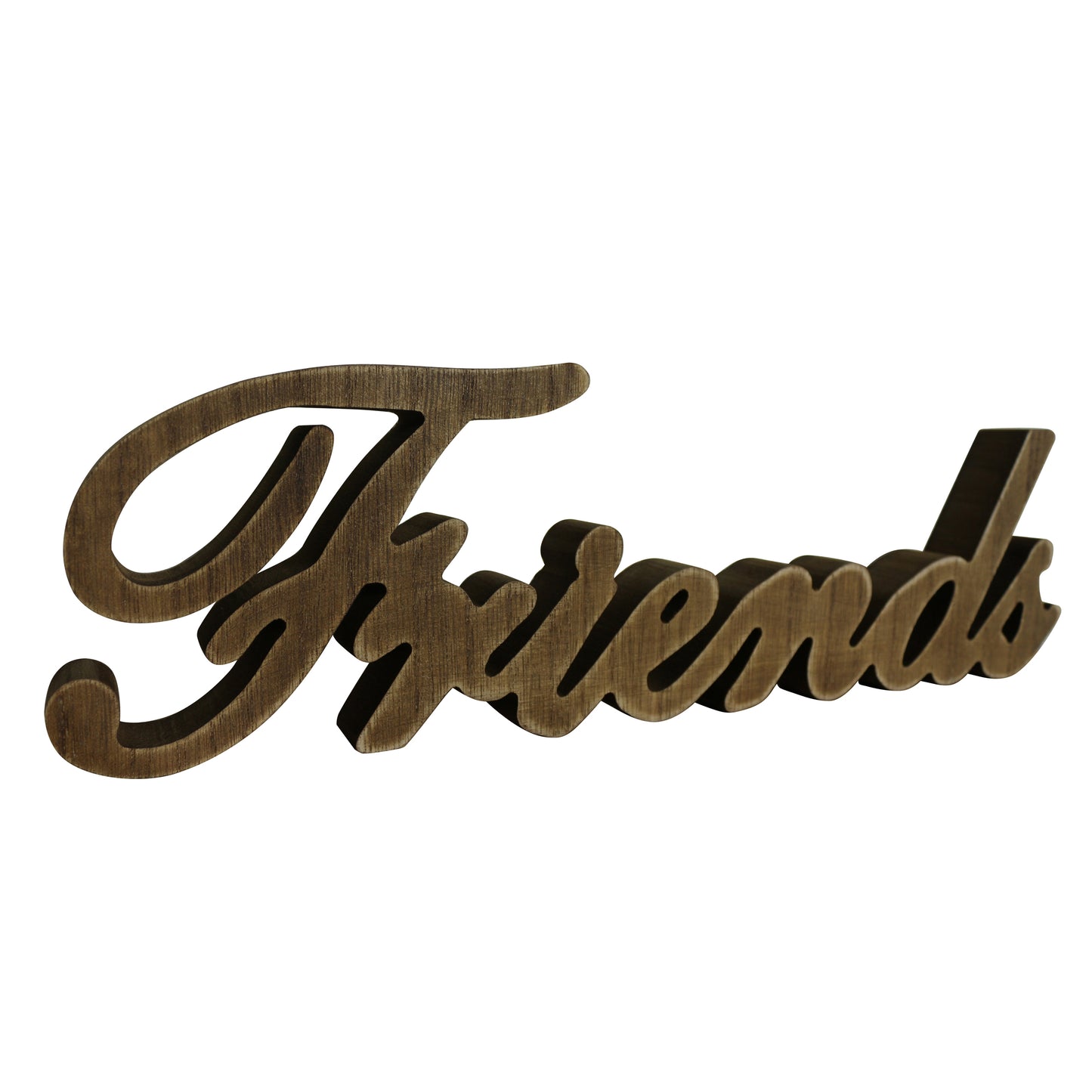 CVHOMEDECO. Rustic Vintage Distressed Wooden Words Sign Free Standing "Friends" Tabletop/Shelf/Home Wall/Office Decoration Art, 14.5 x 4.5 x 1 Inch
