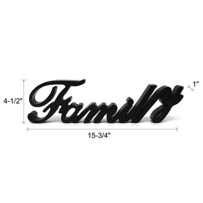 CVHOMEDECO. Matt Black Wooden Words Sign Free Standing "Family" Tabletop/Shelf/Home Wall/Office Decoration Art, 15.75 x 4.5 x 1 Inch