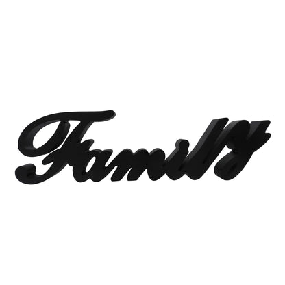 CVHOMEDECO. Matt Black Wooden Words Sign Free Standing "Family" Tabletop/Shelf/Home Wall/Office Decoration Art, 15.75 x 4.5 x 1 Inch
