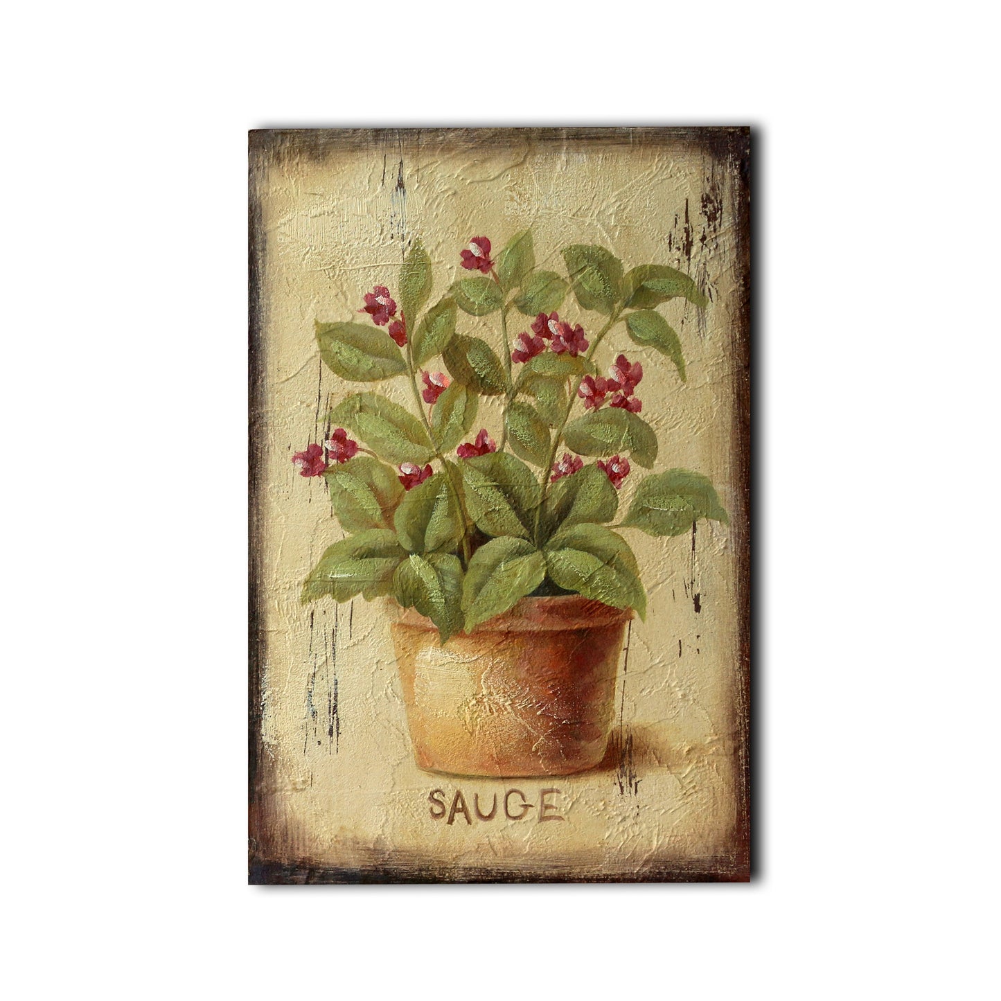 CVHOMEDECO. Primitive Antique Hand Painted Wooden Frame Wall Hanging 3D Painting Decoration Art, Plant in Terracotta Design, 8 x 12 Inch