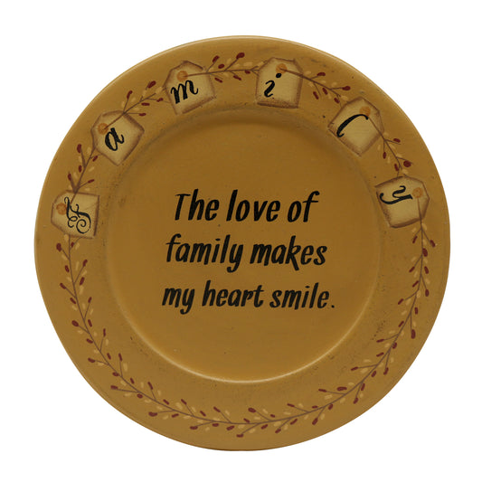 CVHOMEDECO. Primitive Country Wood Decorative Plate Round Vintage Display Wooden Family Plate Home Décor Art, 9.75 Inch