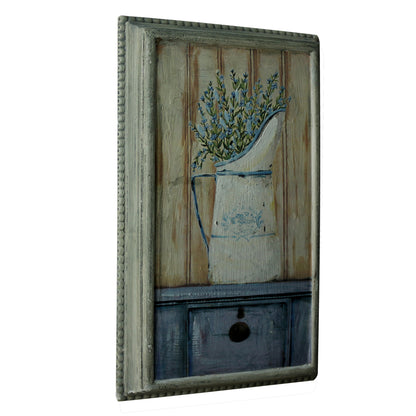 CVHOMEDECO. Rustic Primitive Hand Painted Wooden Frame Wall Hanging 3D Painting Decoration Art, Lavender in Milk Jar Design, 8.5 x 14.75 Inch