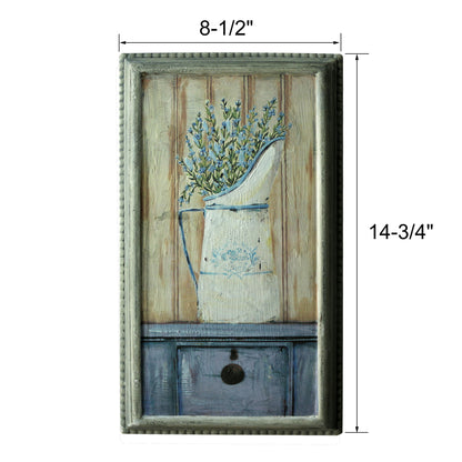 CVHOMEDECO. Rustic Primitive Hand Painted Wooden Frame Wall Hanging 3D Painting Decoration Art, Lavender in Milk Jar Design, 8.5 x 14.75 Inch
