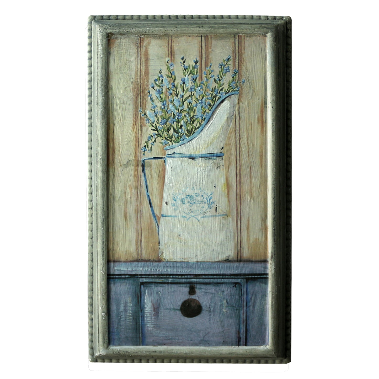 CVHOMEDECO. Rustic Primitive Hand Painted Wooden Frame Wall Hanging 3D Painting Decoration Art, Lavender in Milk Jar Design, 8.5 x 14.75 Inch