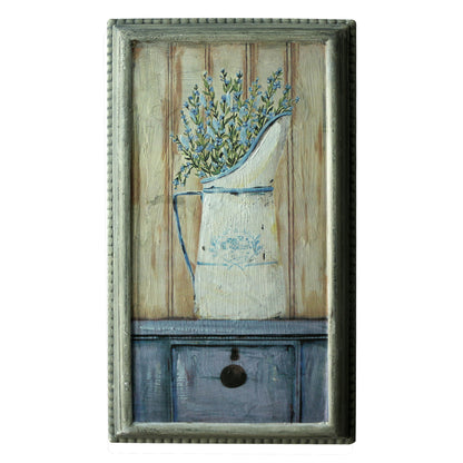 CVHOMEDECO. Rustic Primitive Hand Painted Wooden Frame Wall Hanging 3D Painting Decoration Art, Lavender in Milk Jar Design, 8.5 x 14.75 Inch