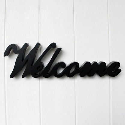 CVHOMEDECO. Matt Black Wooden Words Sign Free Standing "Welcome" Desk/Table/Shelf/Home Wall/Office Decoration Art, 14.5 x 4.25 x 1 Inch
