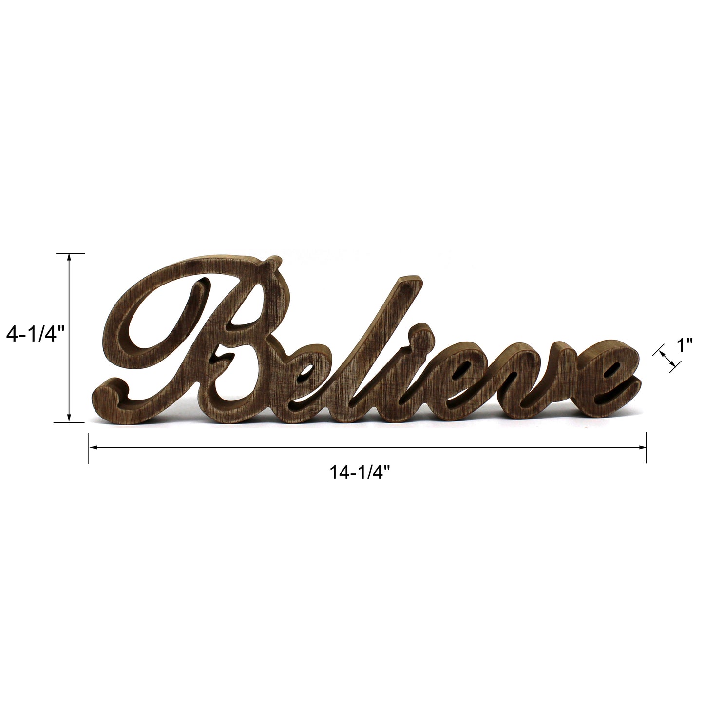 CVHOMEDECO. Rustic Vintage Distressed Wooden Words Sign Free Standing "Believe" Tabletop/Shelf/Home Wall/Office Decoration Art, 14.25 x 4.25 x 1 Inch