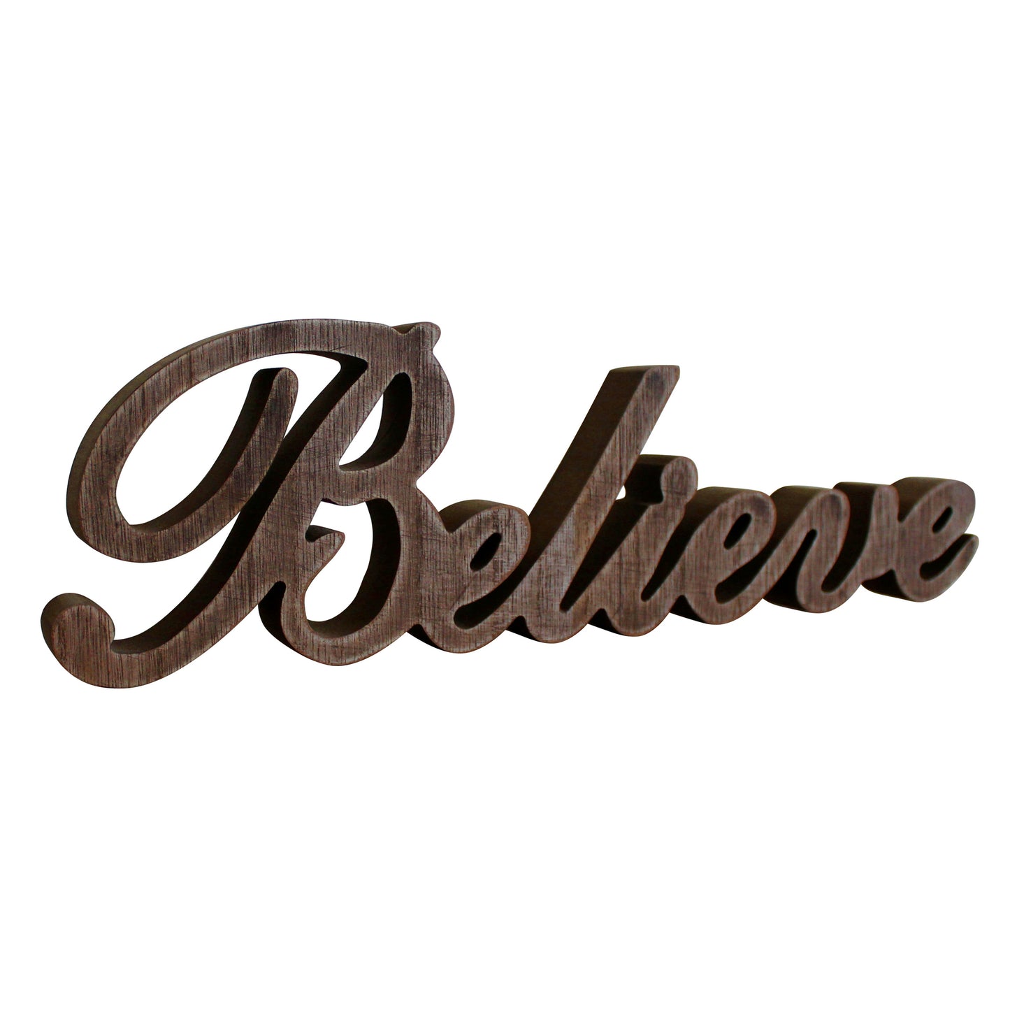 CVHOMEDECO. Rustic Vintage Distressed Wooden Words Sign Free Standing "Believe" Tabletop/Shelf/Home Wall/Office Decoration Art, 14.25 x 4.25 x 1 Inch