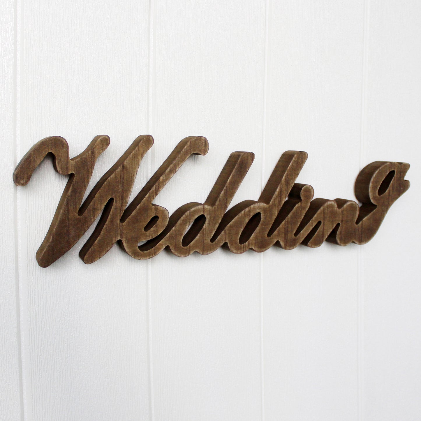 CVHOMEDECO. Rustic Vintage Distressed Wooden Words Sign Free Standing "Wedding" Tabletop/Shelf/Wall/Wedding/Party Decoration Art, 15.5 x 4.25 x 1 Inch