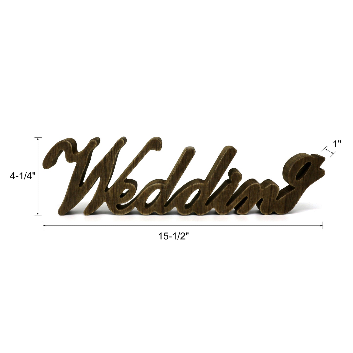 CVHOMEDECO. Rustic Vintage Distressed Wooden Words Sign Free Standing "Wedding" Tabletop/Shelf/Wall/Wedding/Party Decoration Art, 15.5 x 4.25 x 1 Inch