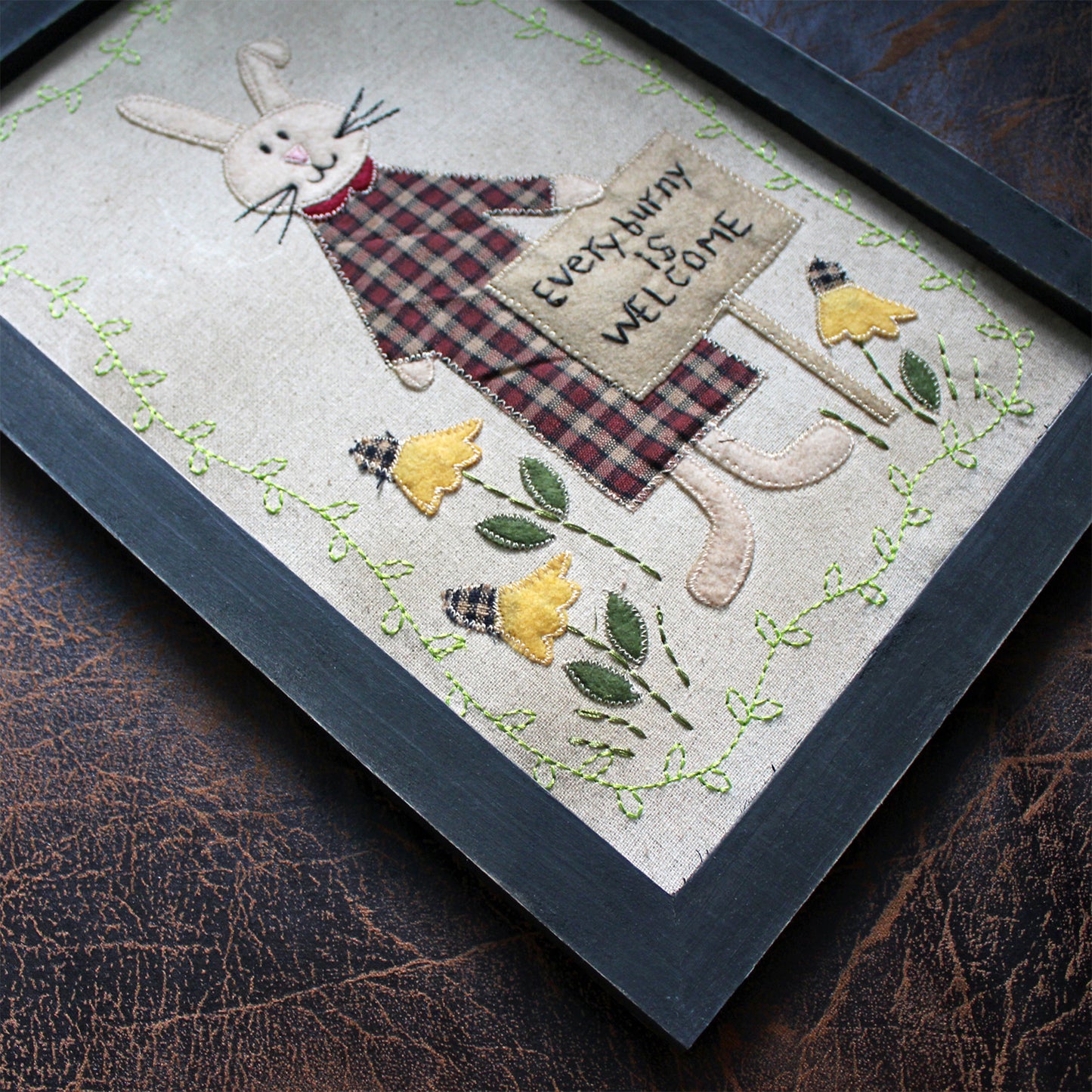 CVHOMEDECO. Primitives Vintage Every burny is Welcome Stitchery Frame Wall Mounted Hanging Decor Art, 9.5 x 13.5 Inch