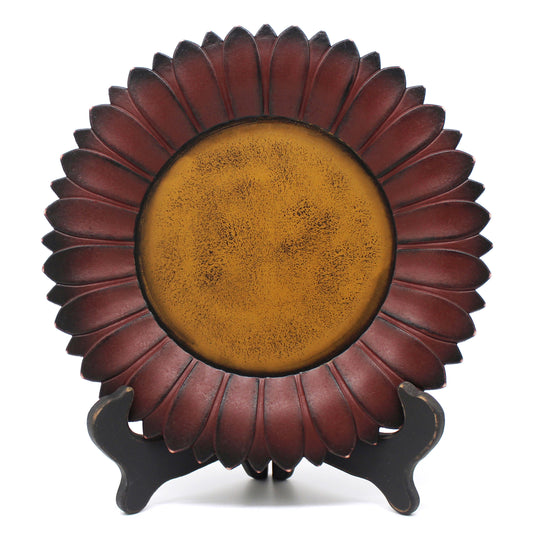 CVHOMEDECO. Sunflower Plate with Rack Country Vintage Display Wooden Plate Home and Office Décor Art, 11 Inch