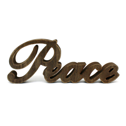 CVHOMEDECO. Rustic Vintage Distressed Wooden Words Sign Free Standing "Peace" Tabletop/Shelf/Home Wall/Office Decoration Art, 11 x 4.25 x 1 Inch