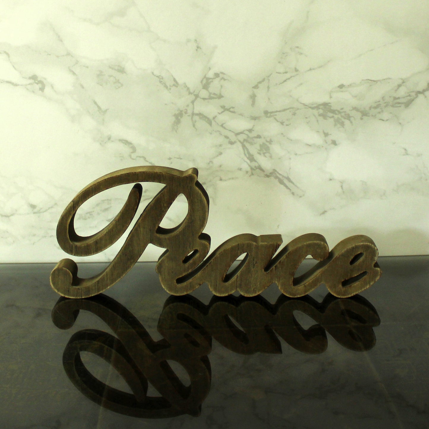 CVHOMEDECO. Rustic Vintage Distressed Wooden Words Sign Free Standing "Peace" Tabletop/Shelf/Home Wall/Office Decoration Art, 11 x 4.25 x 1 Inch