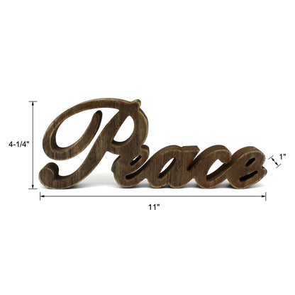 CVHOMEDECO. Rustic Vintage Distressed Wooden Words Sign Free Standing "Peace" Tabletop/Shelf/Home Wall/Office Decoration Art, 11 x 4.25 x 1 Inch