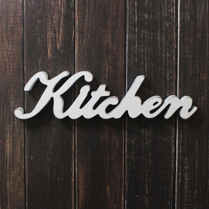 CVHOMEDECO. Rustic Vintage Distressed White Wooden Words Sign Free Standing "Kitchen" Desk/Table/Shelf/Door/Home Wall Decoration Art, 15.5 x 4.25 x 1 Inch