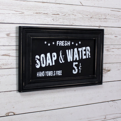 CVHOMEDECO. Primitives Vintage Bath Advertising Wall Frame Wooden Wall Hanging Decoration Art, Bathroom Restroom Decor, 13.75 x 8.75 Inch, Black