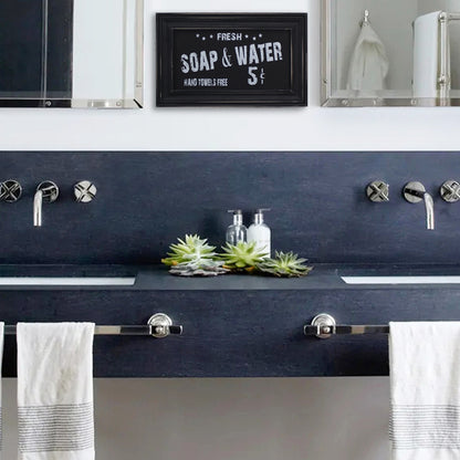 CVHOMEDECO. Primitives Vintage Bath Advertising Wall Frame Wooden Wall Hanging Decoration Art, Bathroom Restroom Decor, 13.75 x 8.75 Inch, Black
